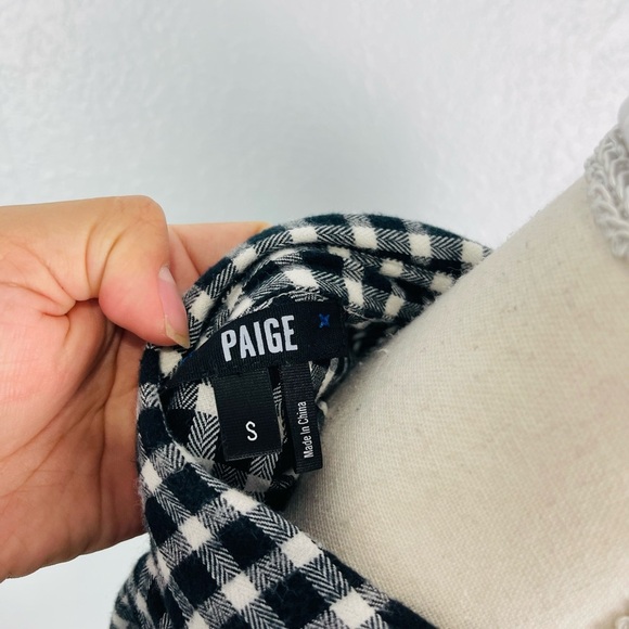 Paige Black & White Buffalo Checkered Plaid Long Sleeve Button Down sweater Tee - Picture 4 of 6